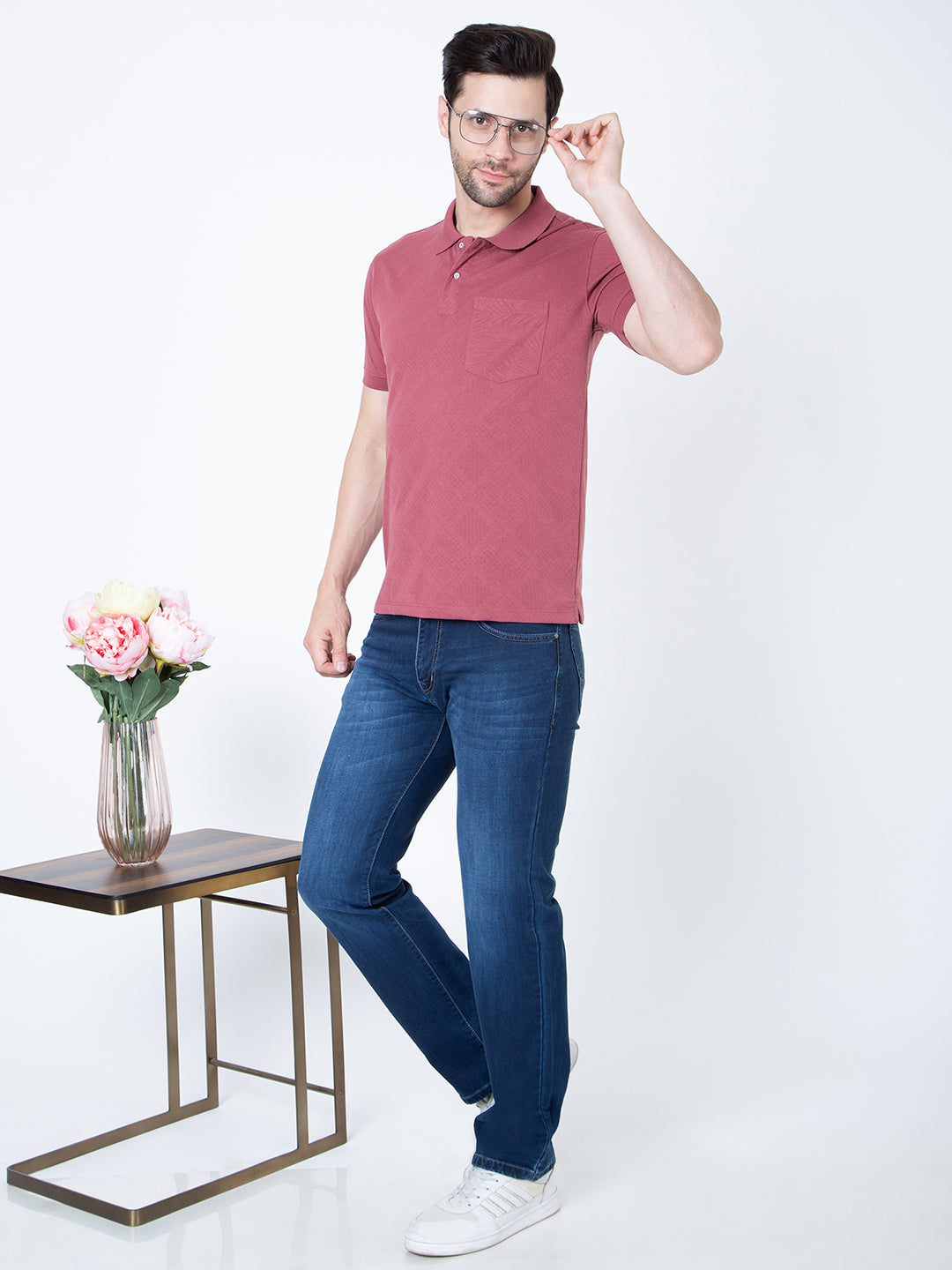 Men Polo Jacquard Wine T-Shirt