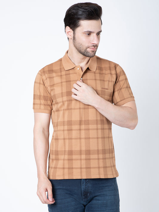 Men Polo Printed Light Brown T-Shirt