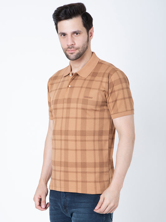 Men Polo Printed Light Brown T-Shirt