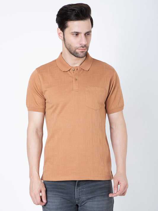 Men Polo Jacquard Brown T-Shirt