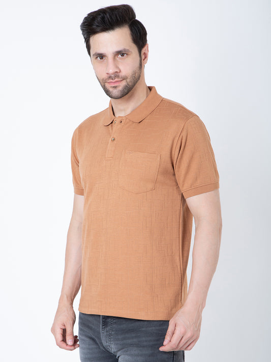 Men Polo Jacquard Brown T-Shirt
