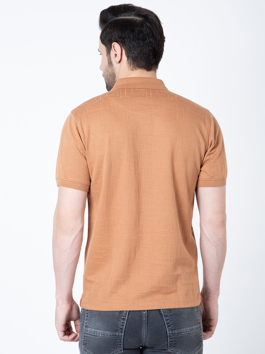 Men Polo Jacquard Brown T-Shirt