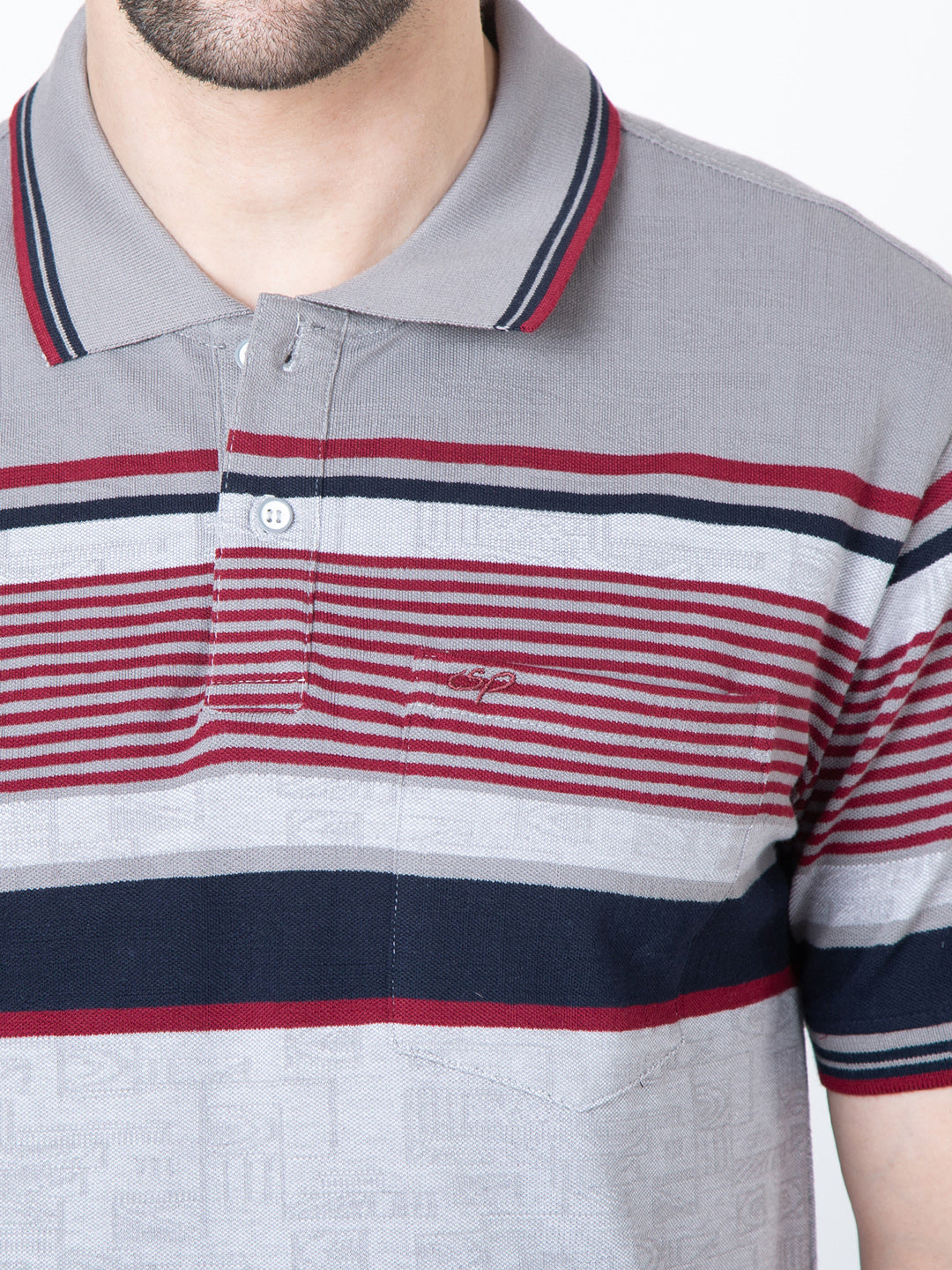 Men Polo Striper Lycra Grey T-Shirt