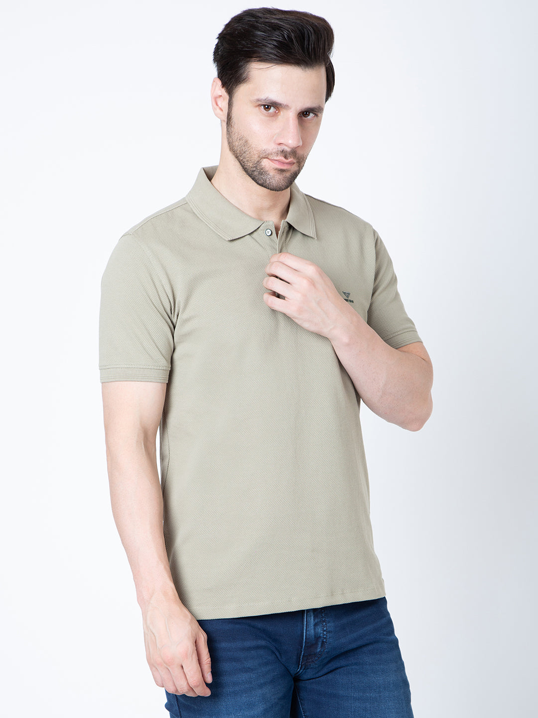 Men Polo Popcorn Olive T-Shirt