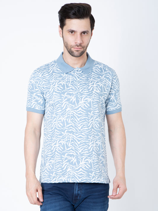 Men Polo Jacquard Blue T-Shirt