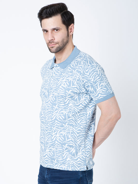 Men Polo Jacquard Blue T-Shirt