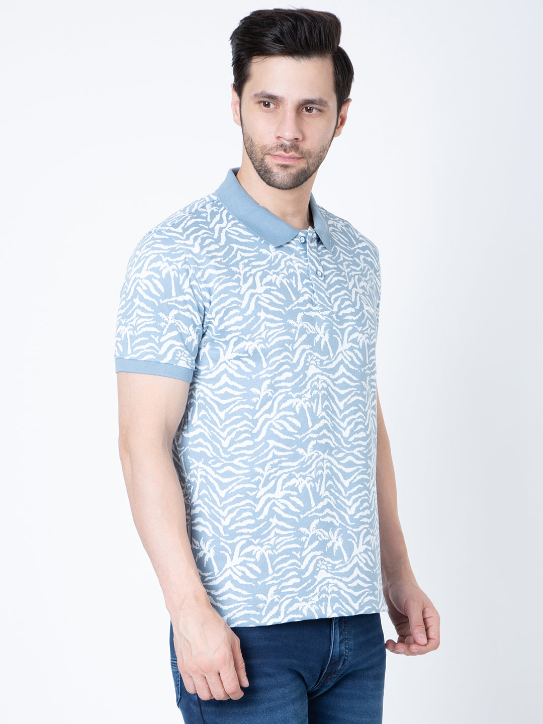 Men Polo Jacquard Blue T-Shirt