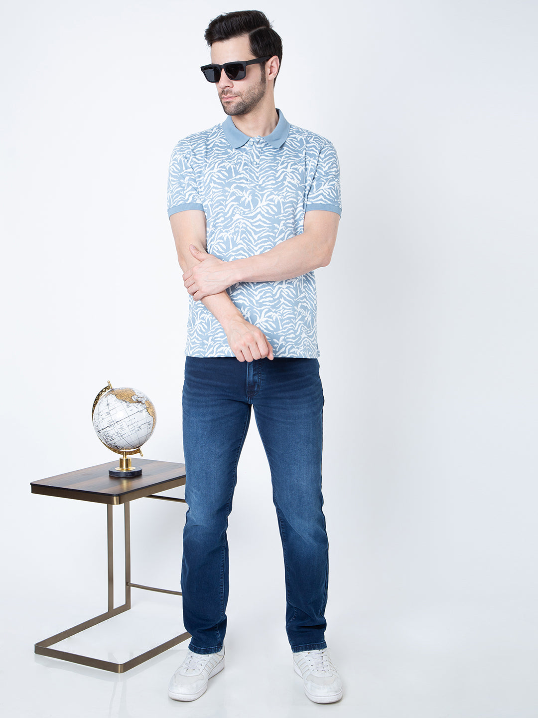 Men Polo Jacquard Blue T-Shirt