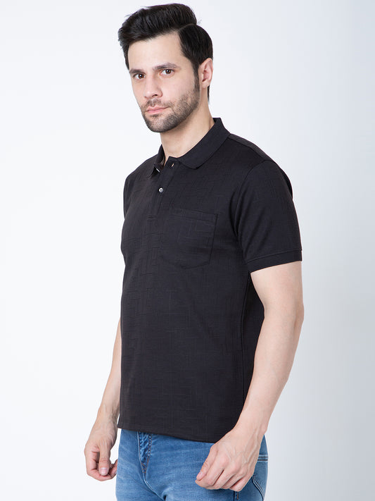 Men Polo Jacquard Black T-Shirt
