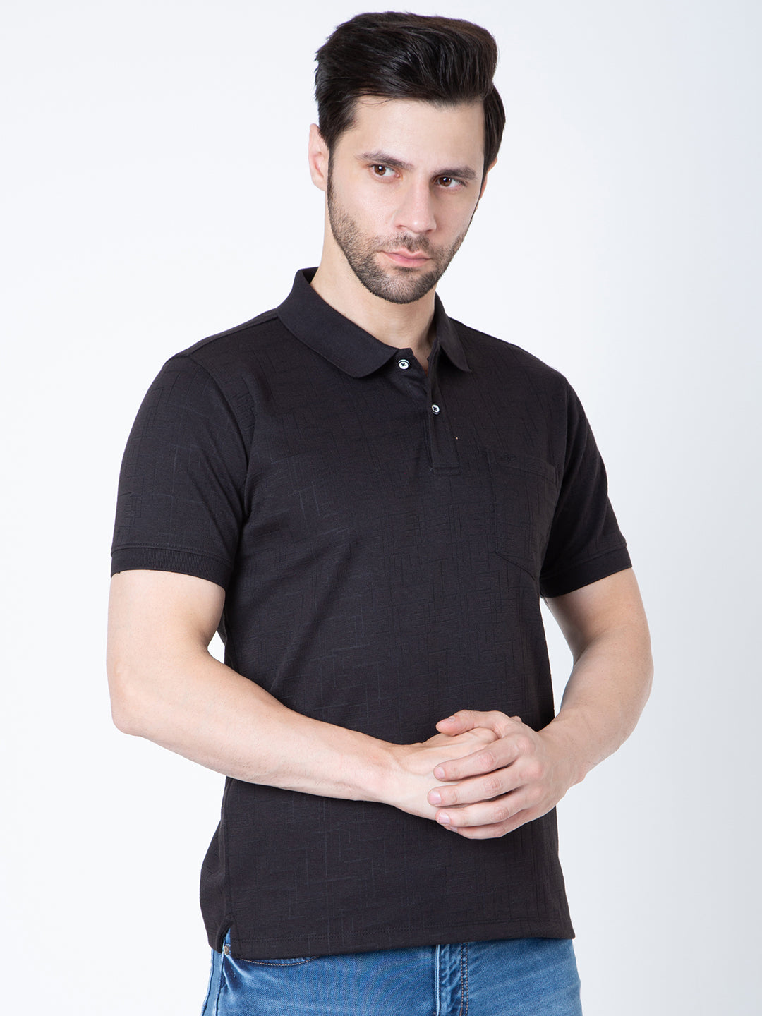 Men Polo Jacquard Black T-Shirt