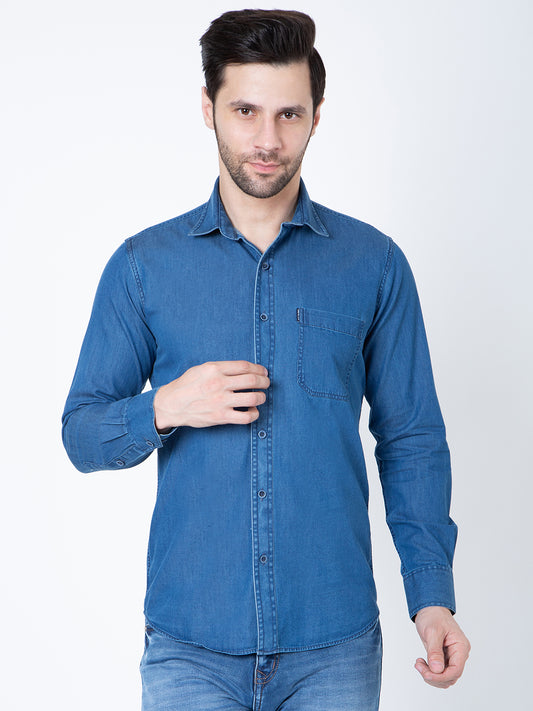 Men Blue Check Shirt