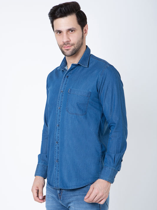 Men Blue Check Shirt