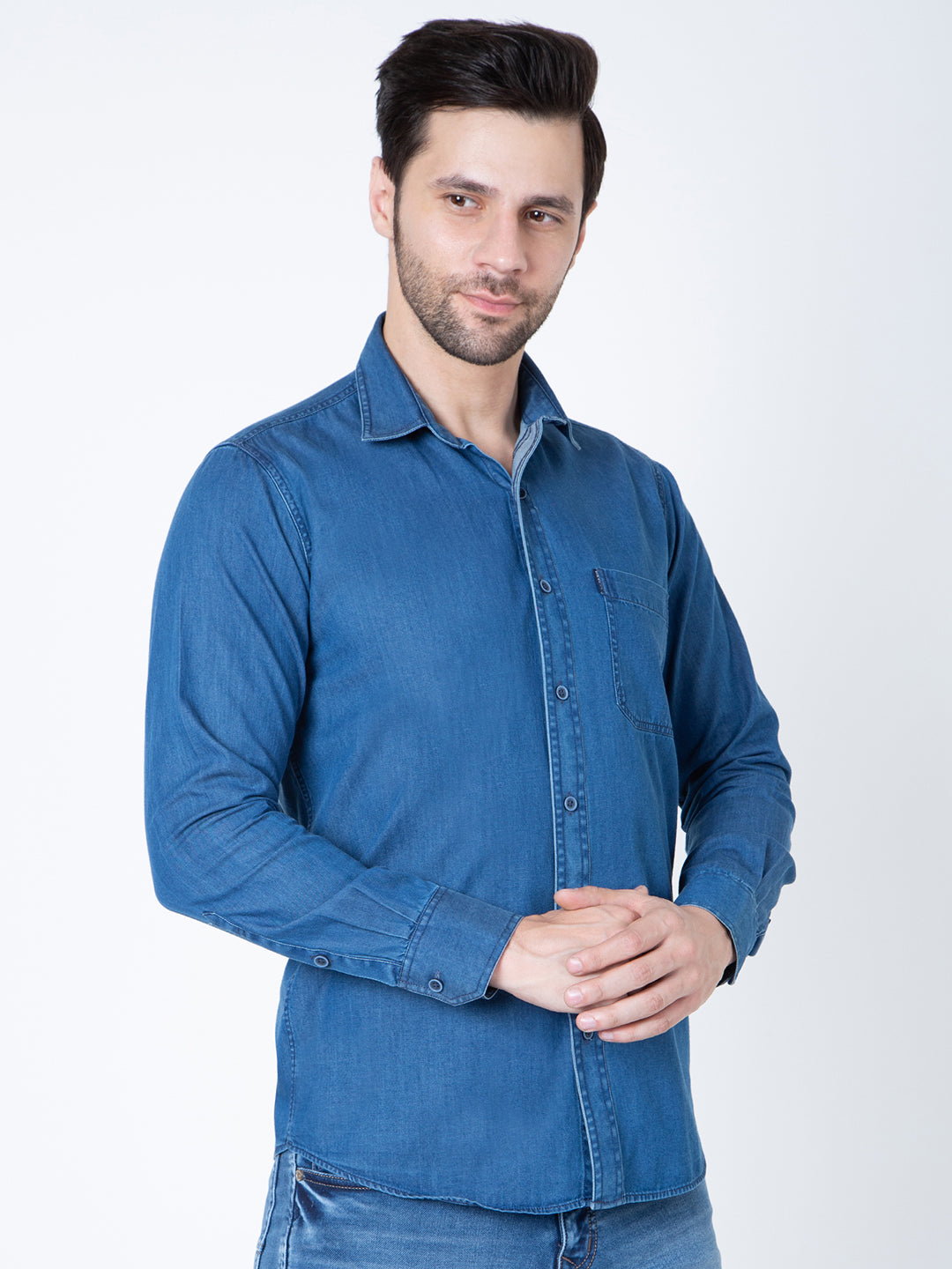 Men Blue Check Shirt