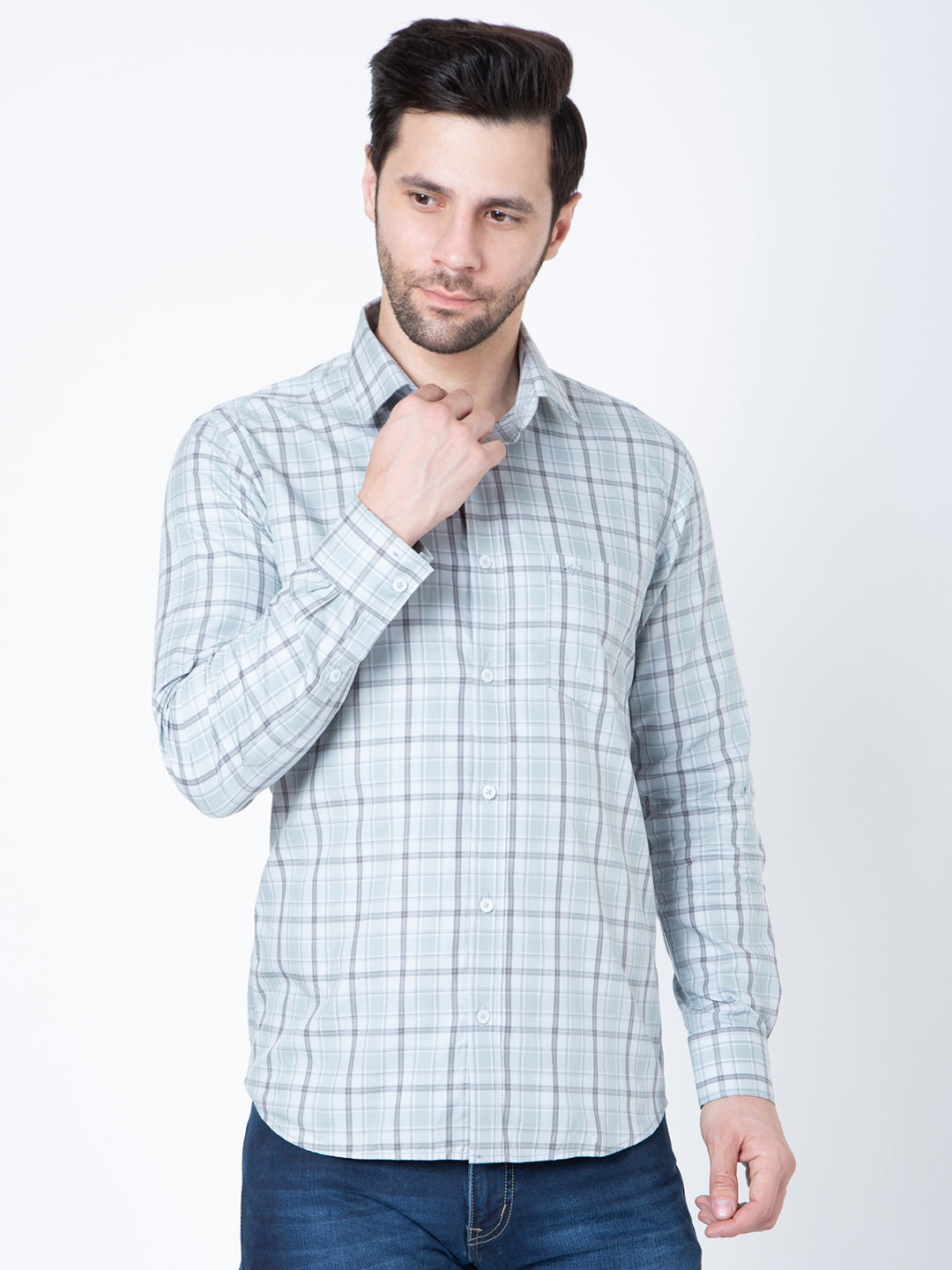 Mens Indigo Check Casual Shirt