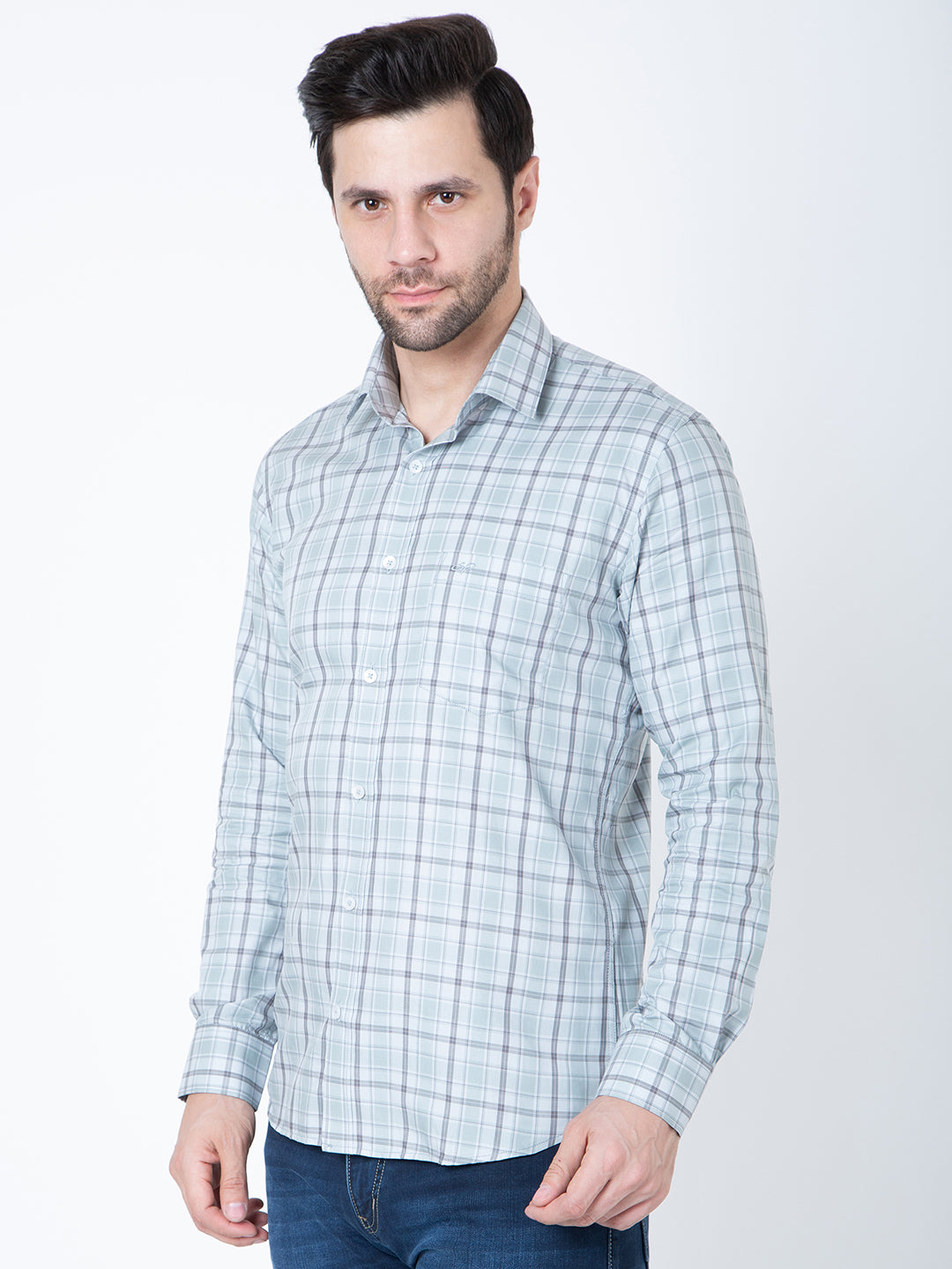Mens Indigo Check Casual Shirt