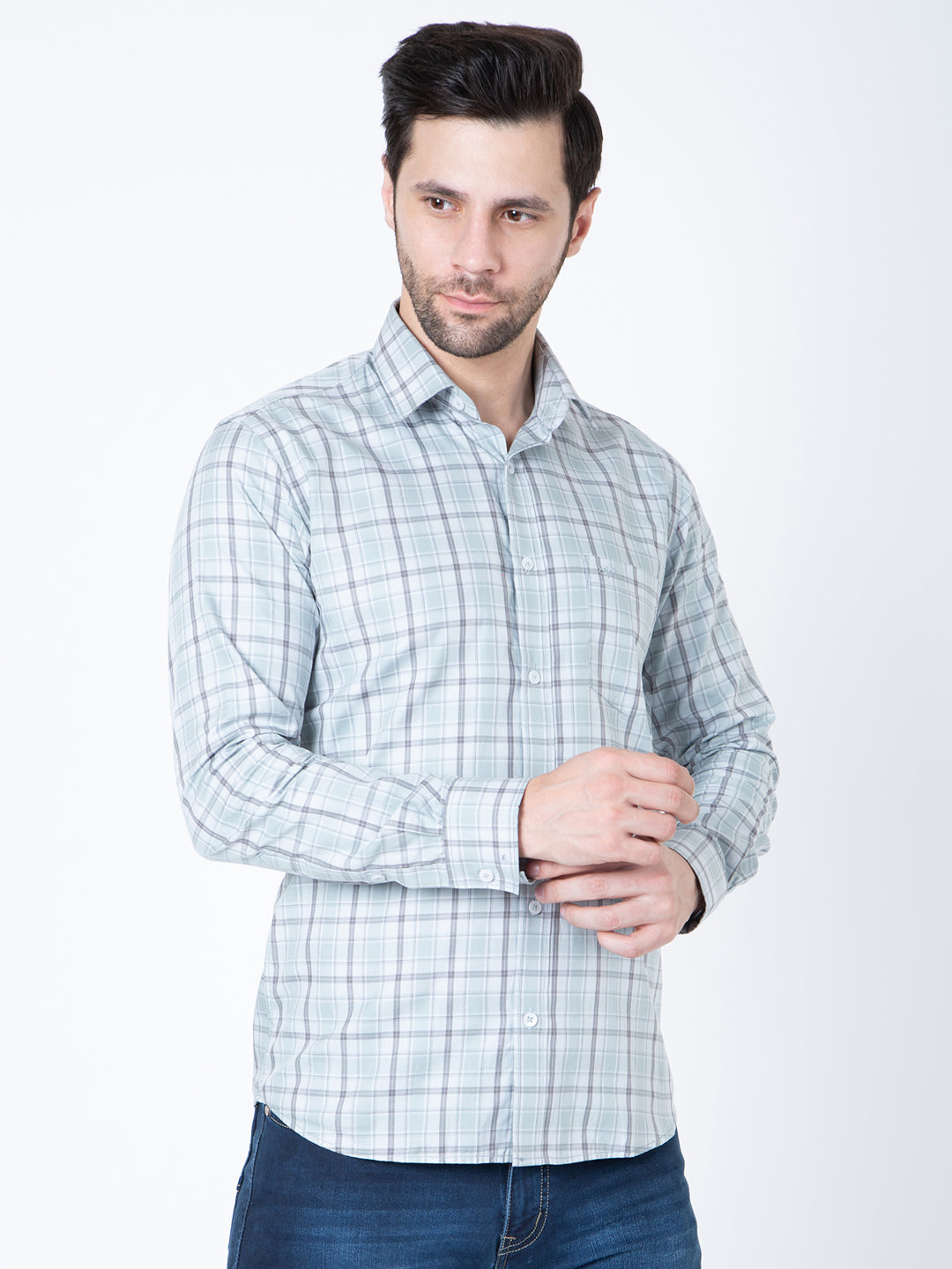 Mens Indigo Check Casual Shirt