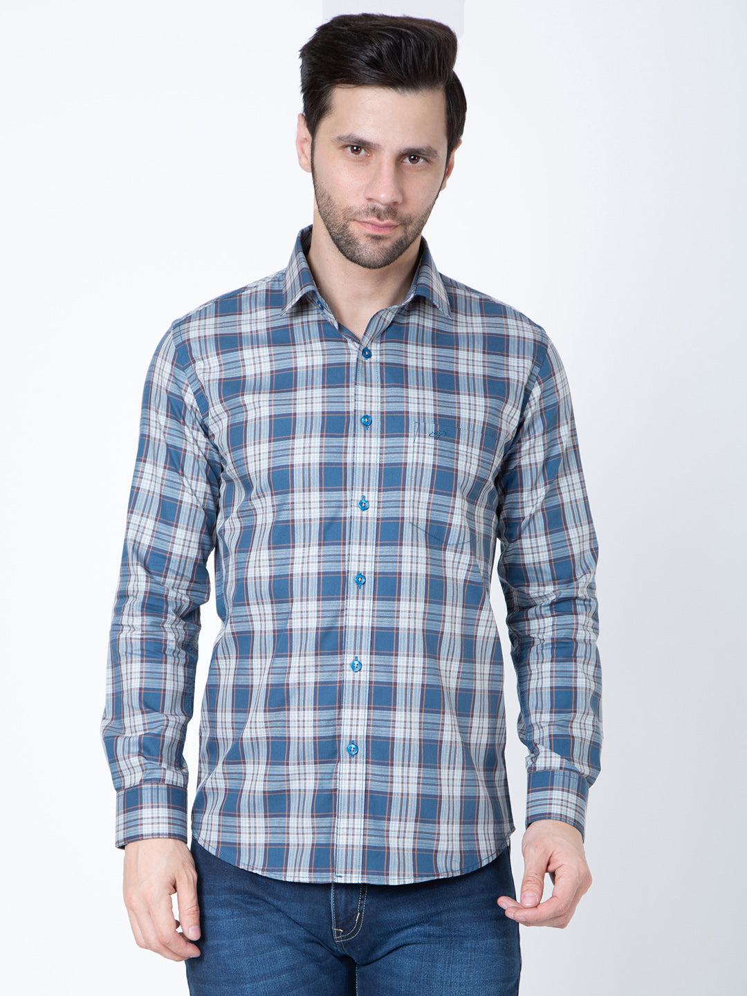 Men Royal Blue Check Shirt