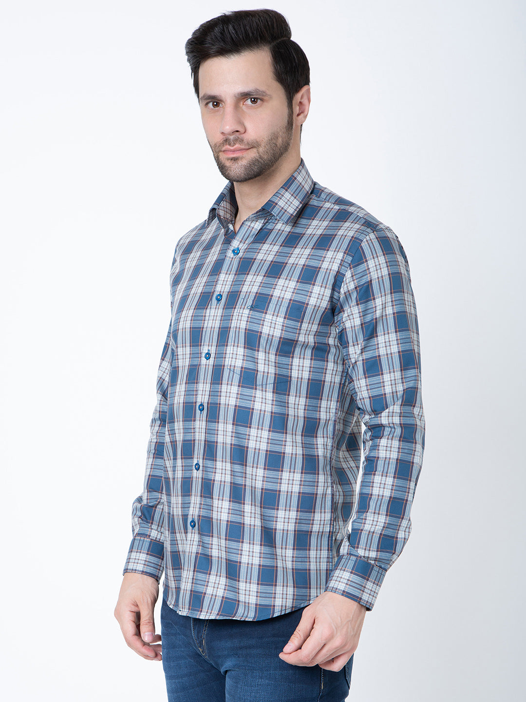 Men Royal Blue Check Shirt