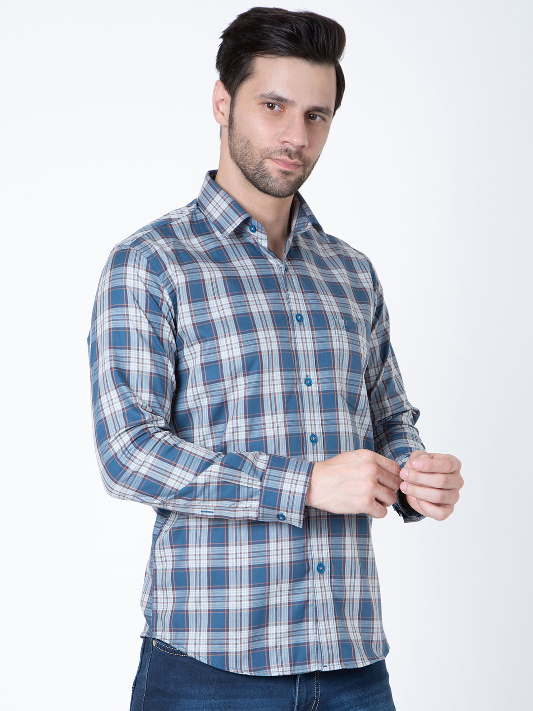Men Royal Blue Check Shirt