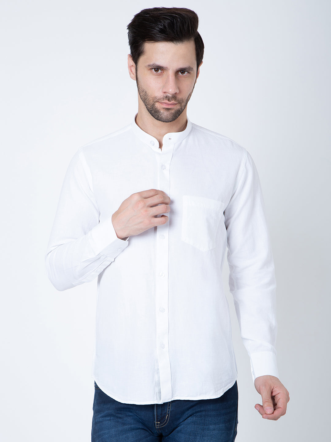Men White Bane Collor Shirt