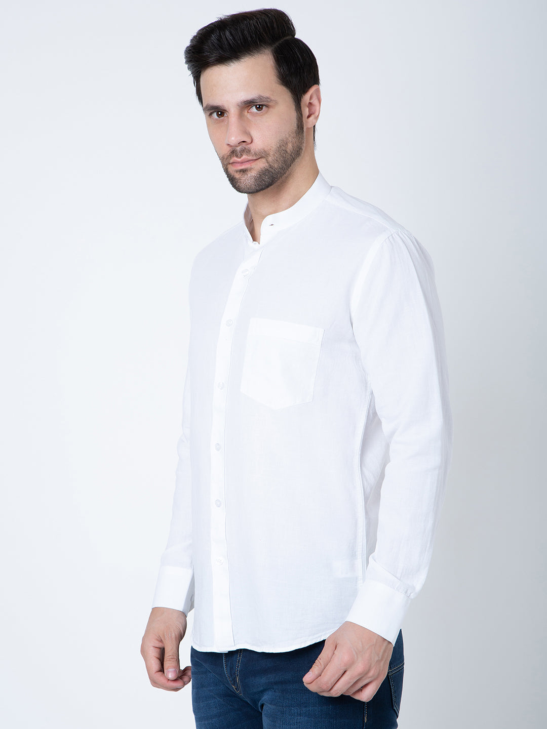 Men White Bane Collor Shirt