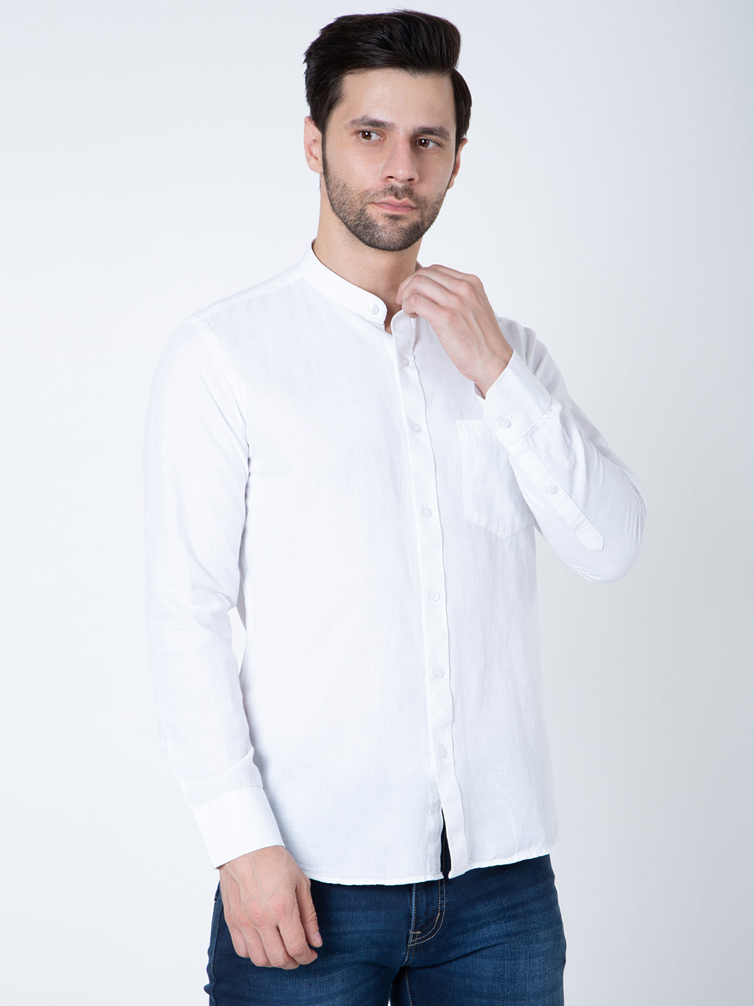Men White Bane Collor Shirt