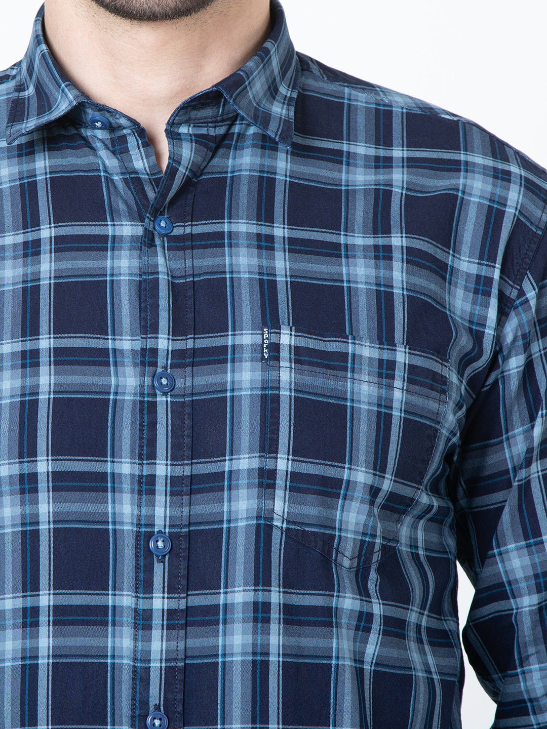 Men Navy Blue Indigo Check Shirt