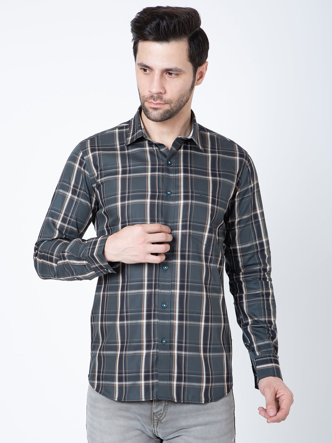 Men Green Check Shirt