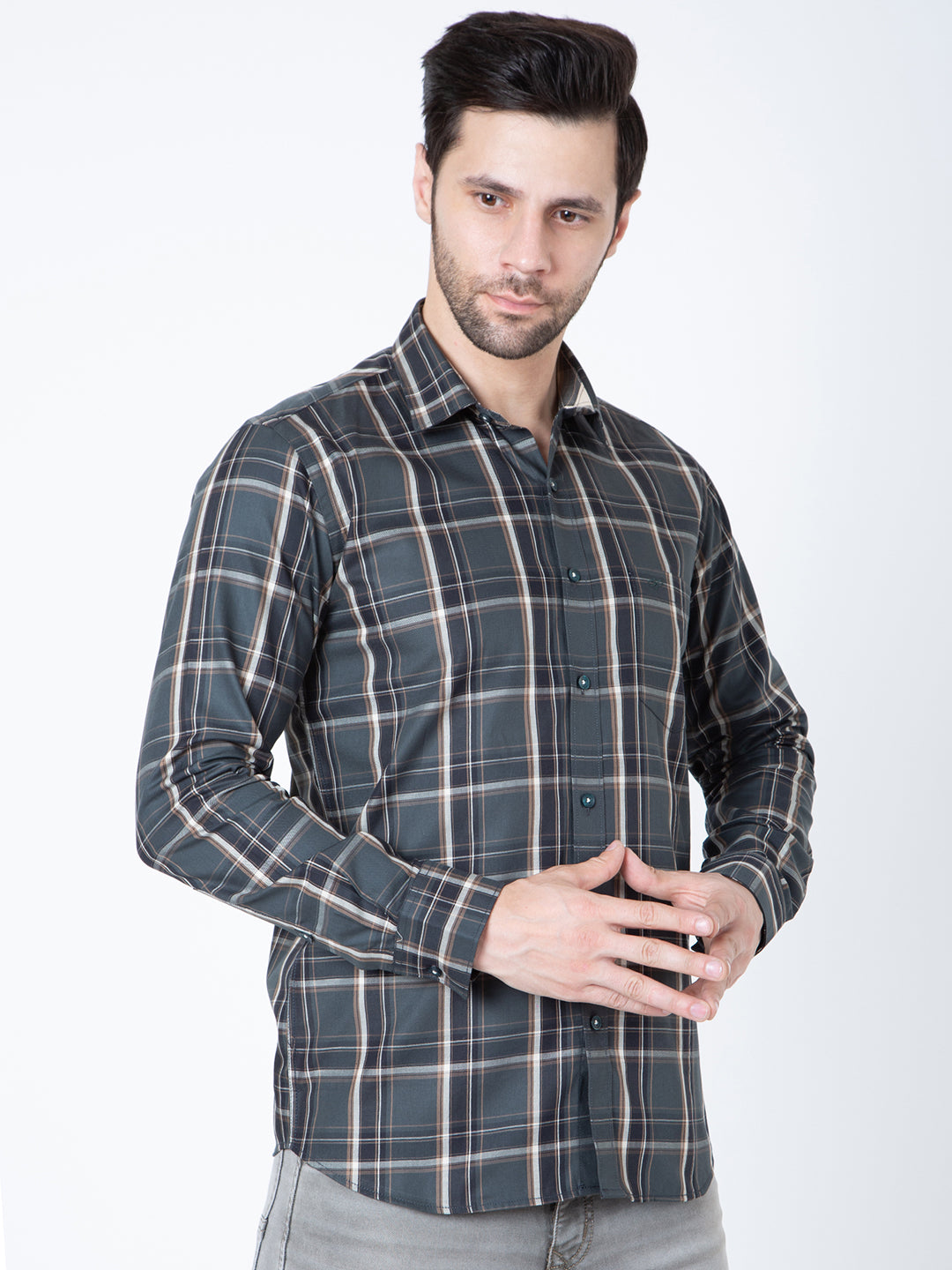 Men Green Check Shirt