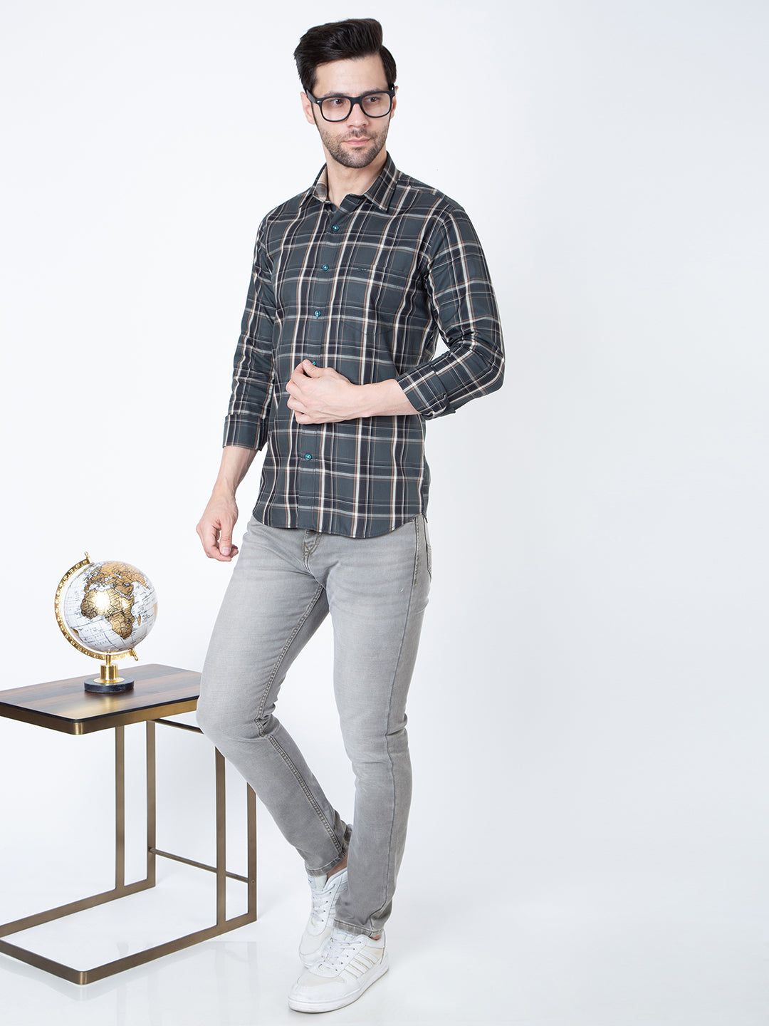 Men Green Check Shirt