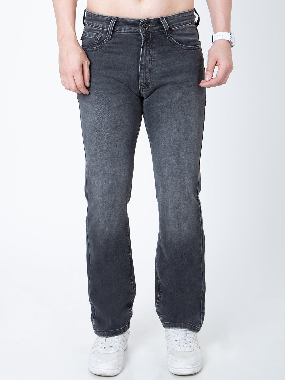 Men Dark Grey Straight Fit Denim