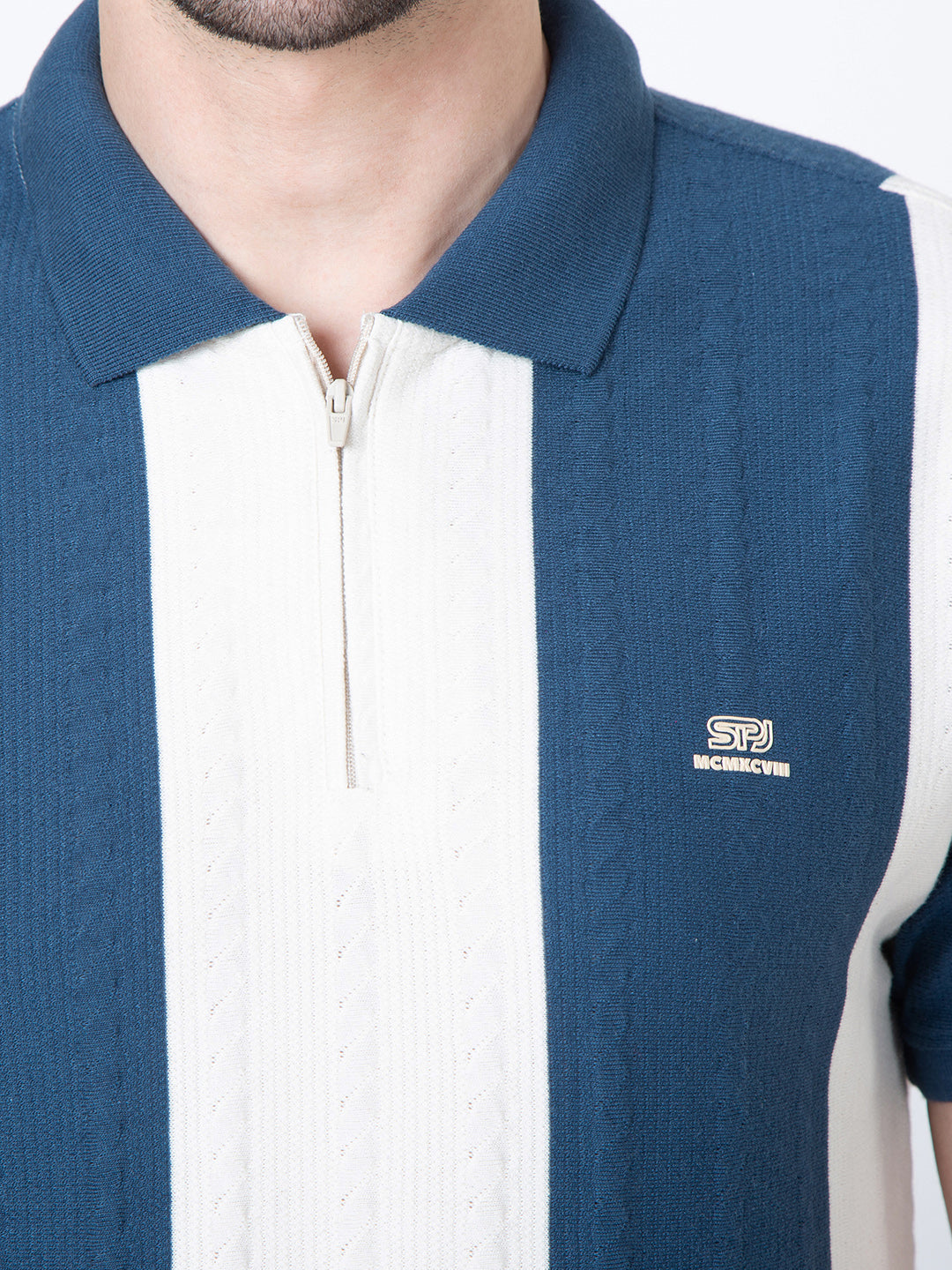 Men Polo Half Zipper Teal T-Shirt