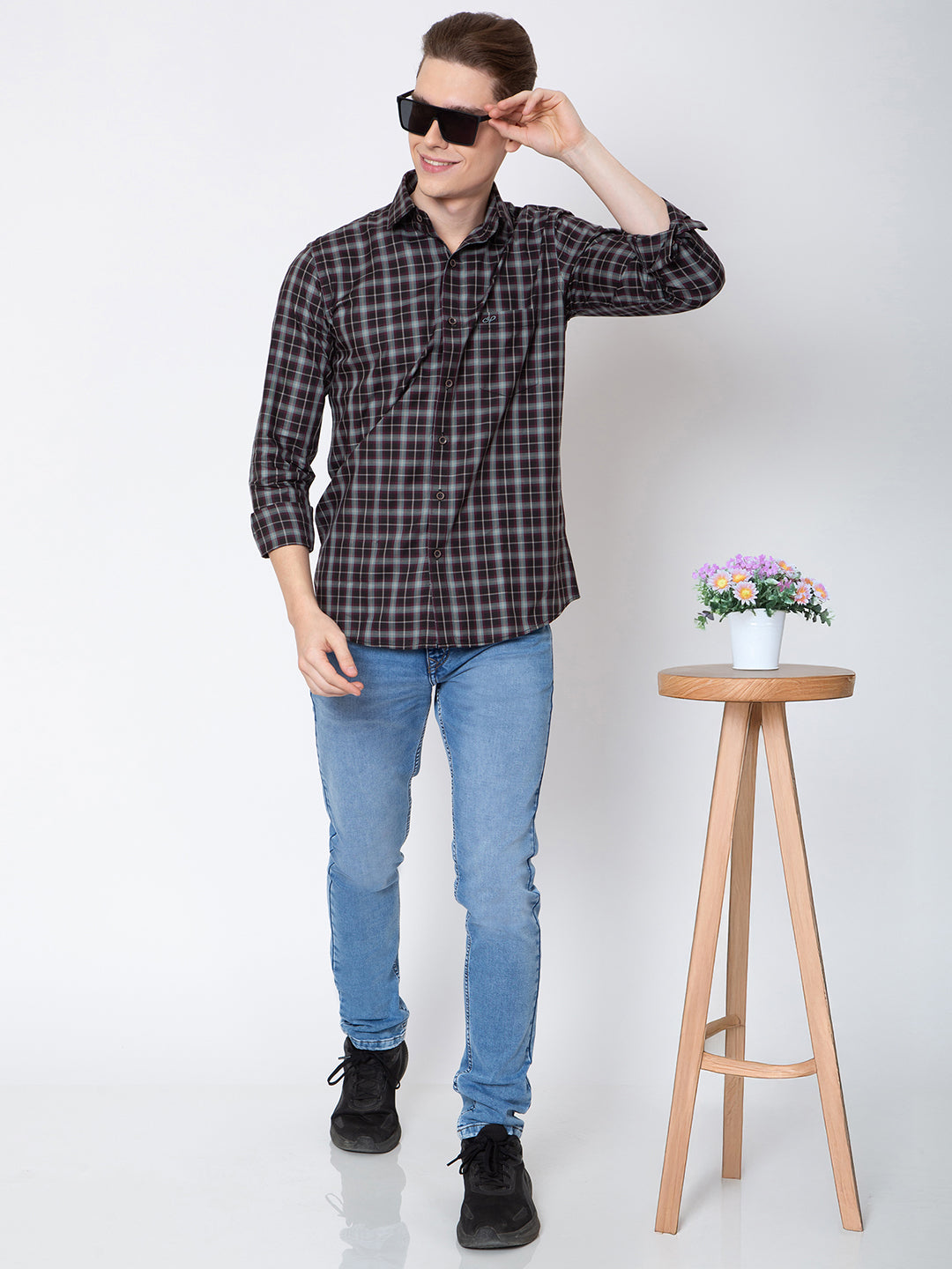 Mens Blue Color Check Shirt