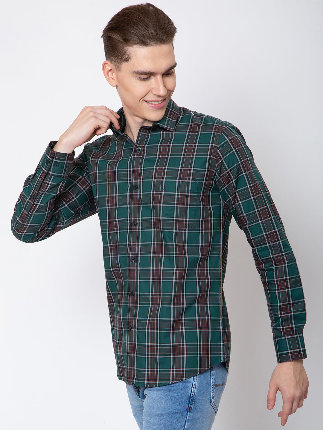 Mens Indigo Check Casual Shirt