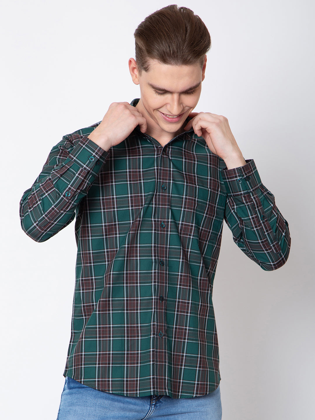 Mens Indigo Check Casual Shirt