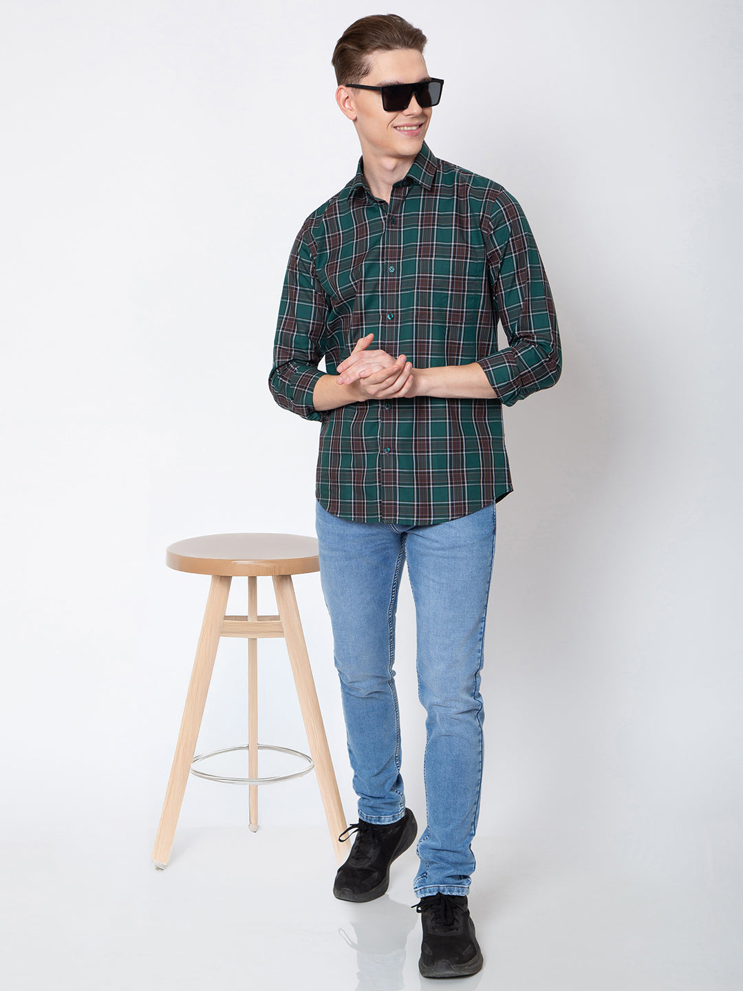 Mens Indigo Check Casual Shirt