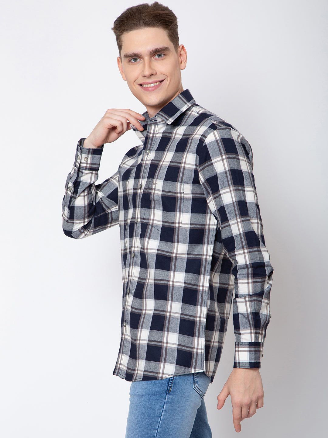 Mens Indigo Check Casual Shirt
