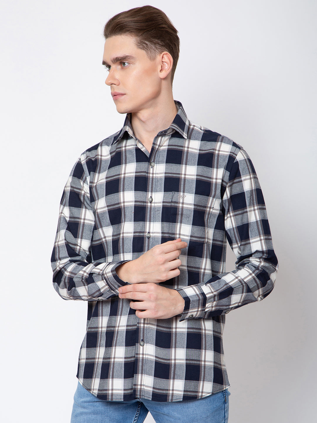 Mens Indigo Check Casual Shirt