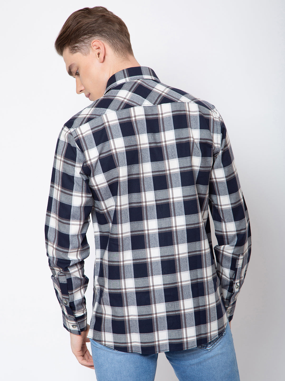 Mens Indigo Check Casual Shirt