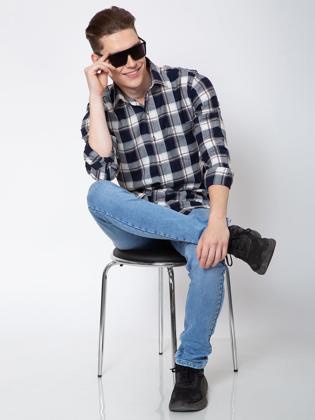 Mens Indigo Check Casual Shirt