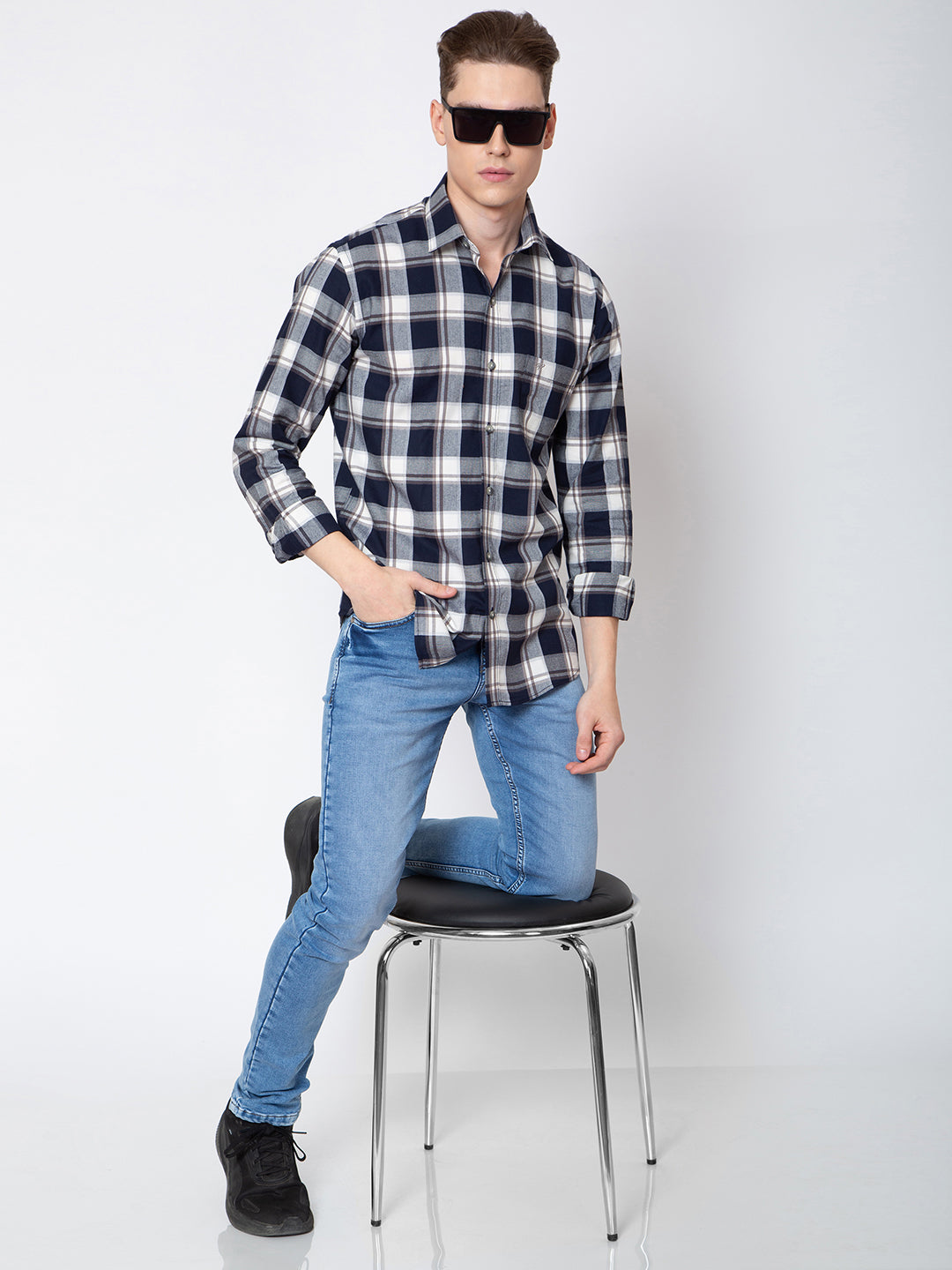 Mens Indigo Check Casual Shirt