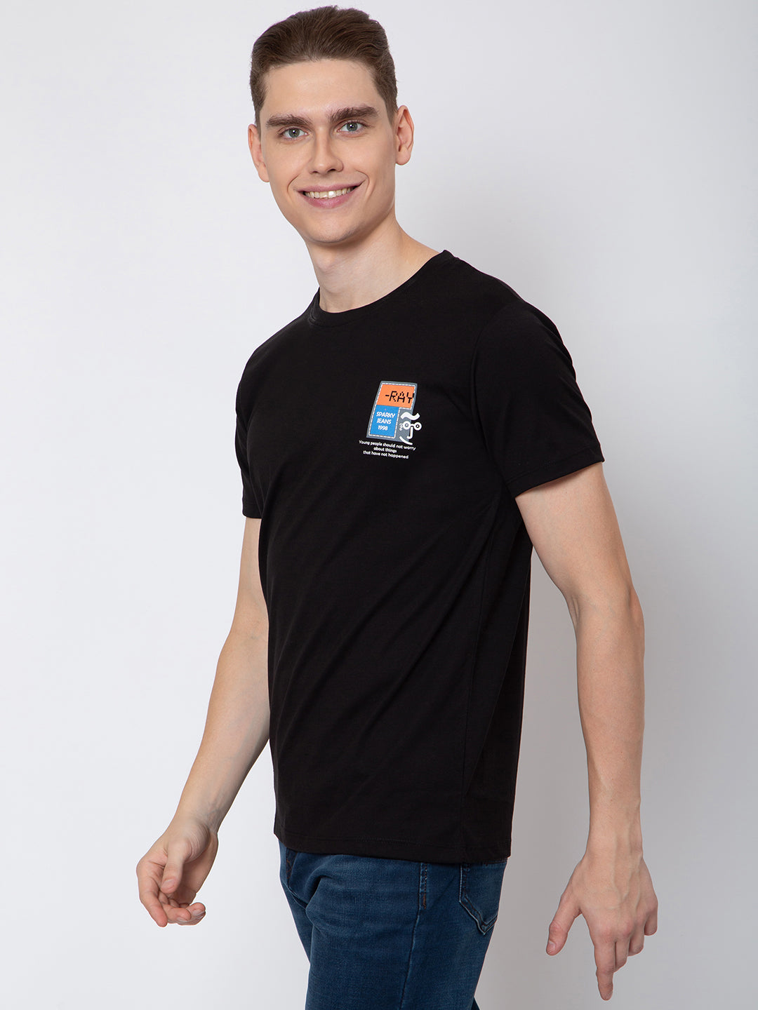Men Round Neck Front And Back Print Tshirt