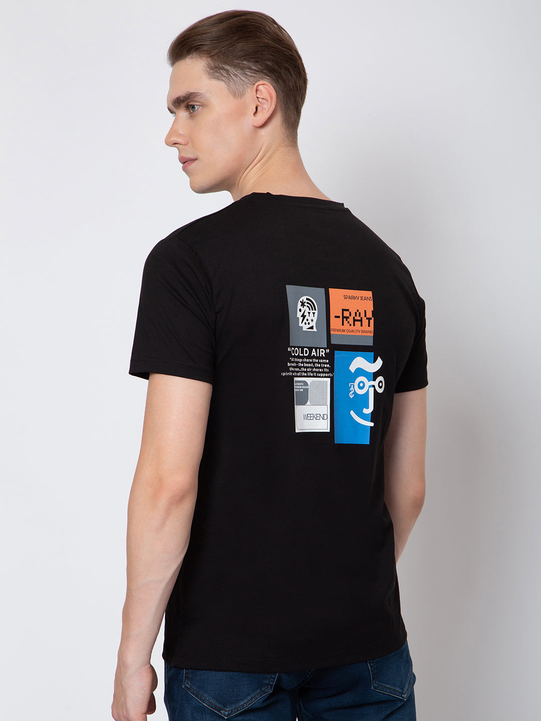 Men Round Neck Front And Back Print Tshirt