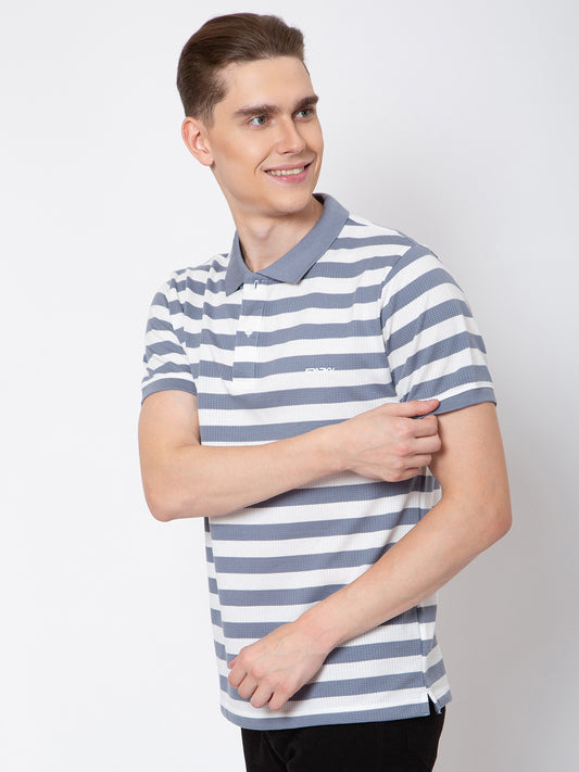 Men Polo Neck Jaquard Striper Tshirt