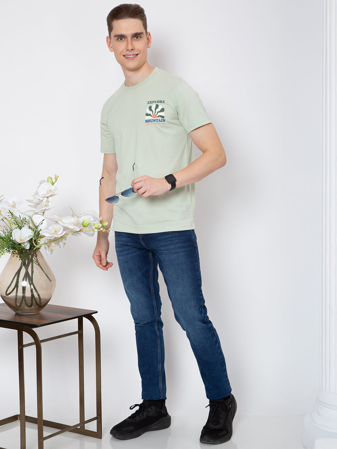 Mens Round Neck Front Back Print