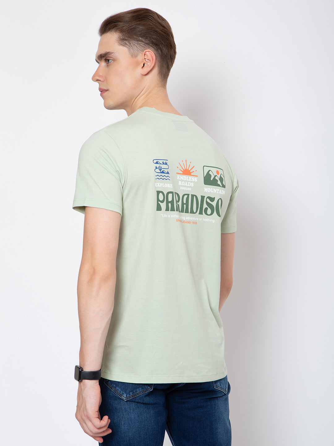 Mens Round Neck Front Back Print