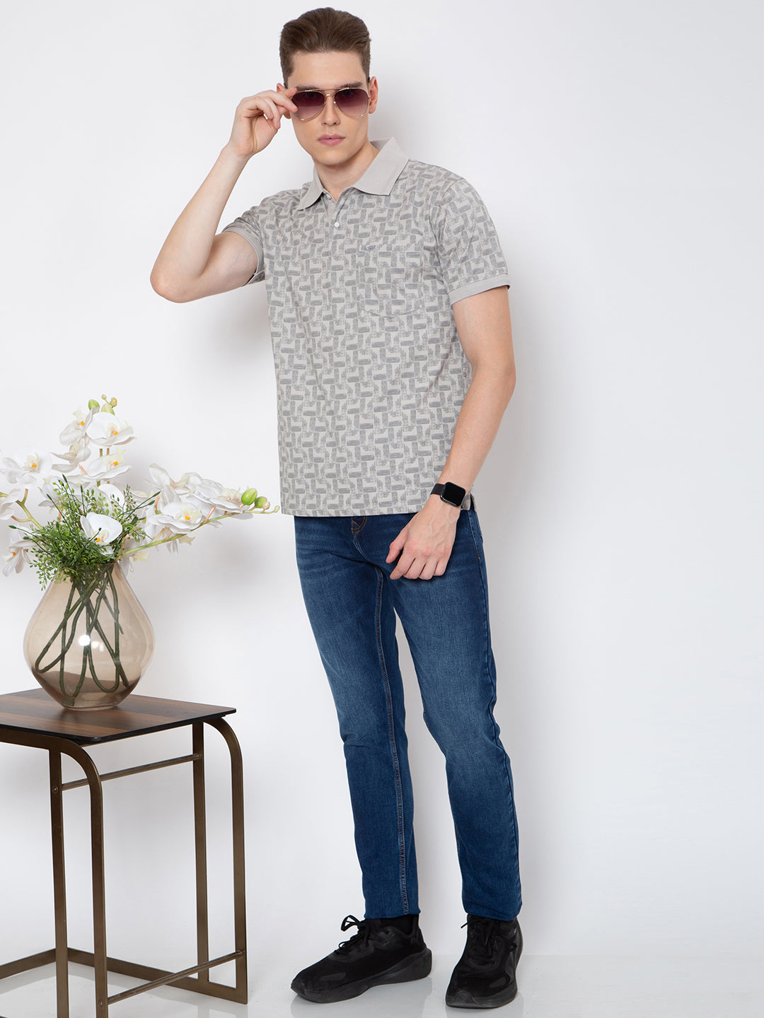 Men Polo Neck All Over Print Tshirt