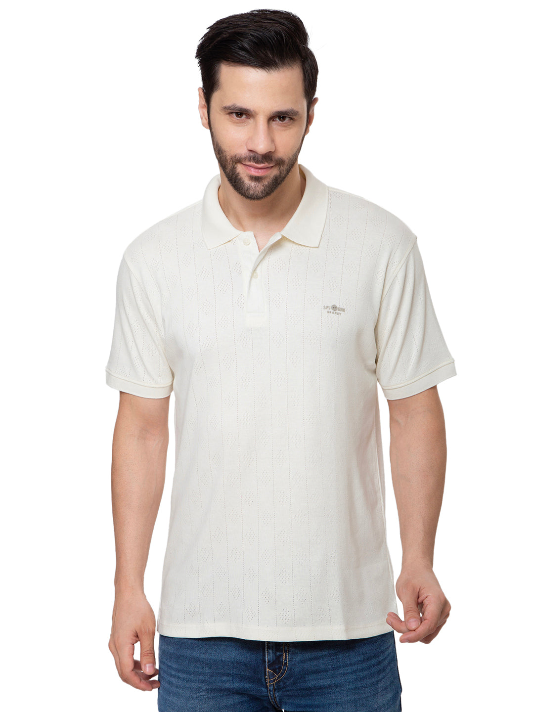 Men White 	Polo Jacquard T-Shirt
