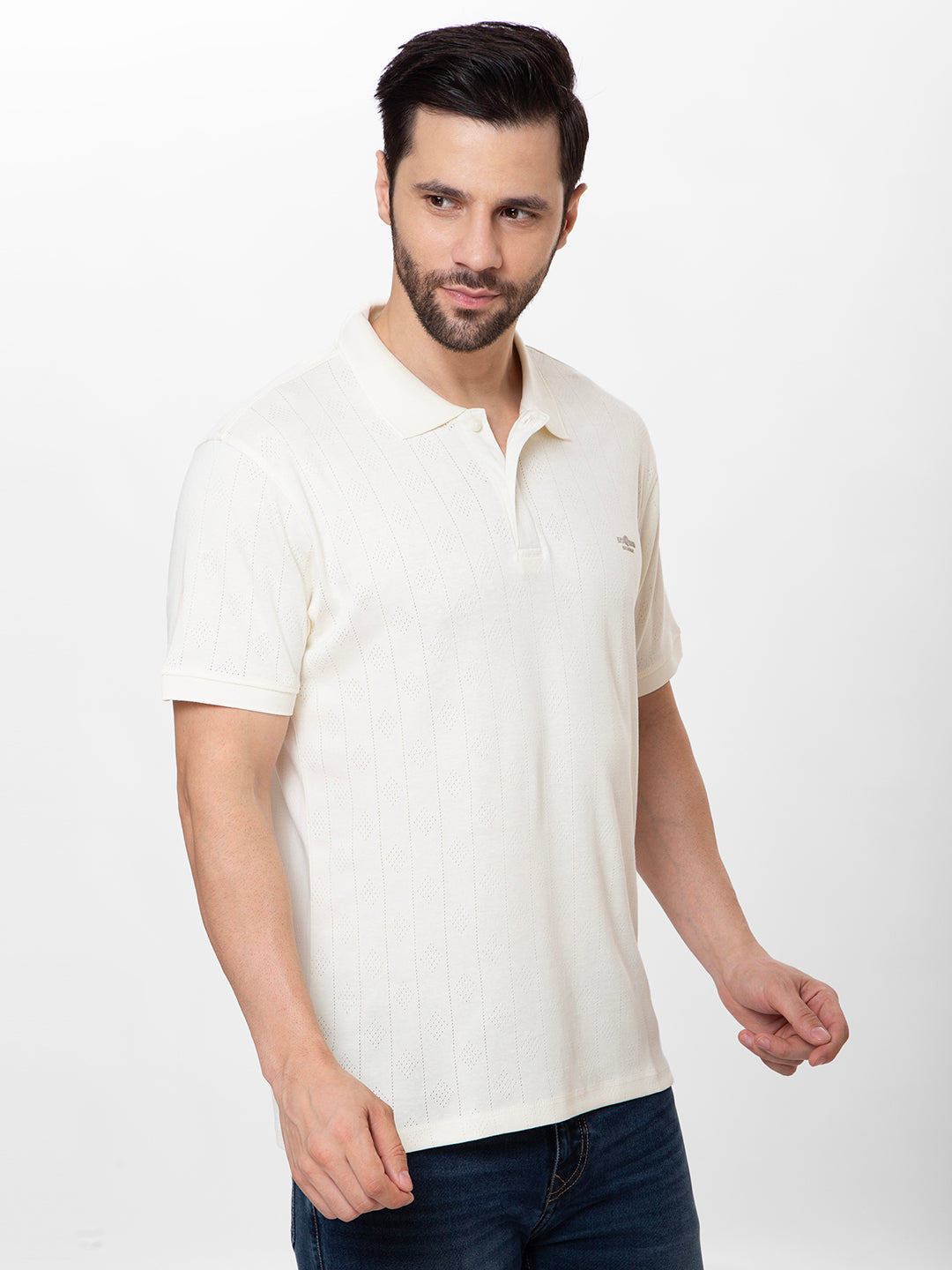 Men White 	Polo Jacquard T-Shirt