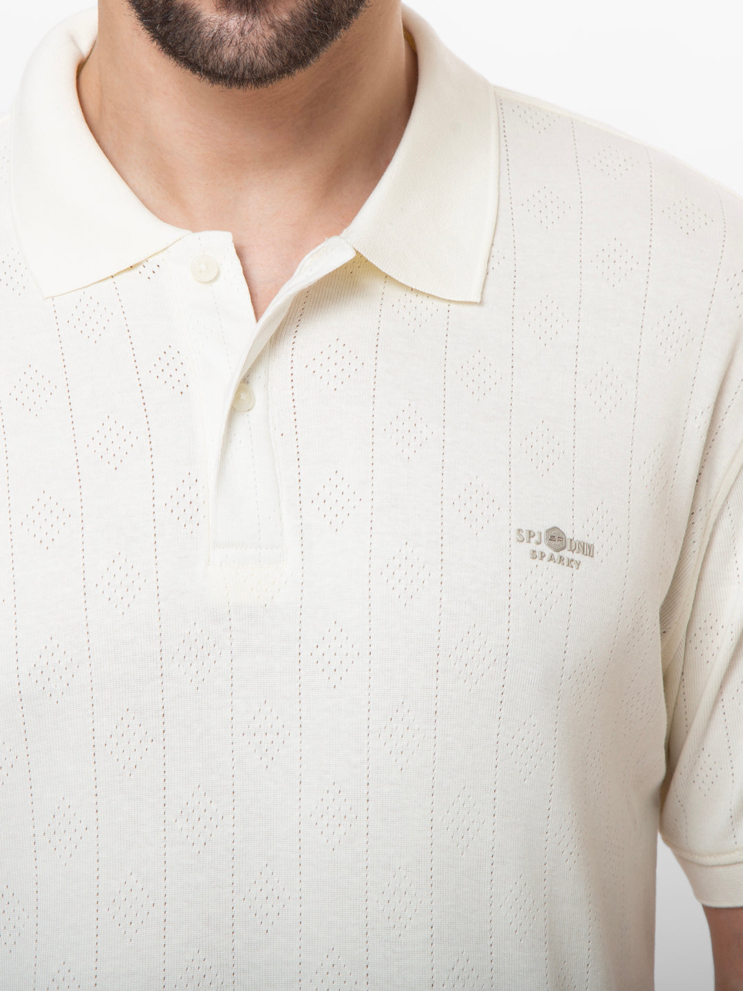 Men White 	Polo Jacquard T-Shirt